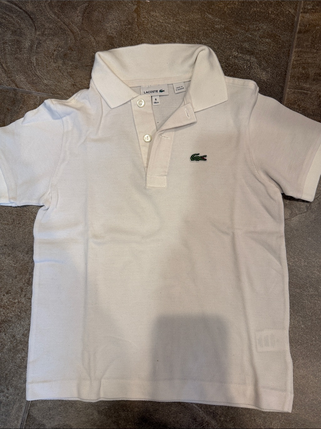 Lacoste Kids White Polo With Green Crocodile Logo Size 6